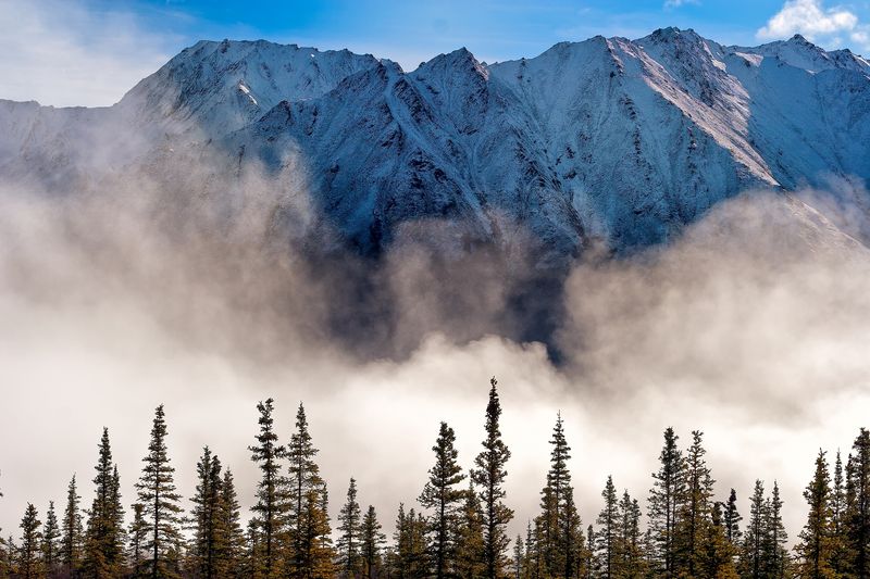 View of Alaska's Clearwater Mountains from the west across the Susitna River. 