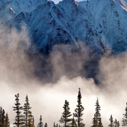 View of Alaska's Clearwater Mountains from the west across the Susitna River. 