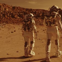 Astronauts walking on Mars