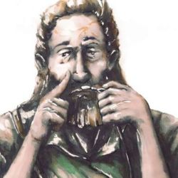 A Barbarian warrior sniffing drugs from a spoon