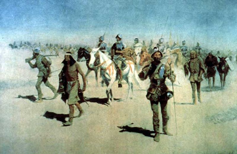 Painting of Francisco Vazquez de Coronado leading his expedition to the American Southwest.