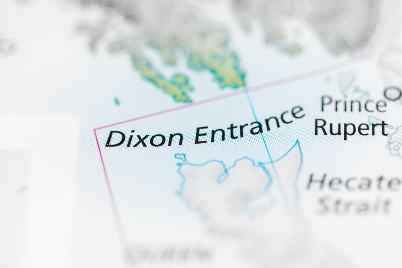 close-up photograph of a map showing the Dixon Entrance