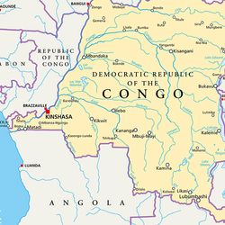 A map of the Democratic Republic of the Congo in Africa.