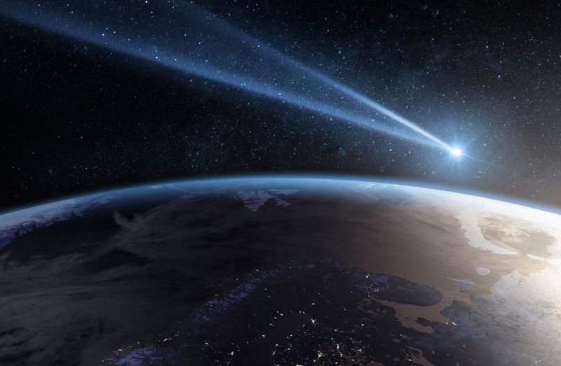 a picture of a bright asteroid shining over the globe