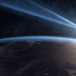 a picture of a bright asteroid shining over the globe