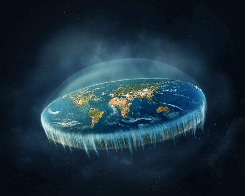 An illustration of flat Earth in space.