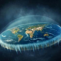 An illustration of flat Earth in space.