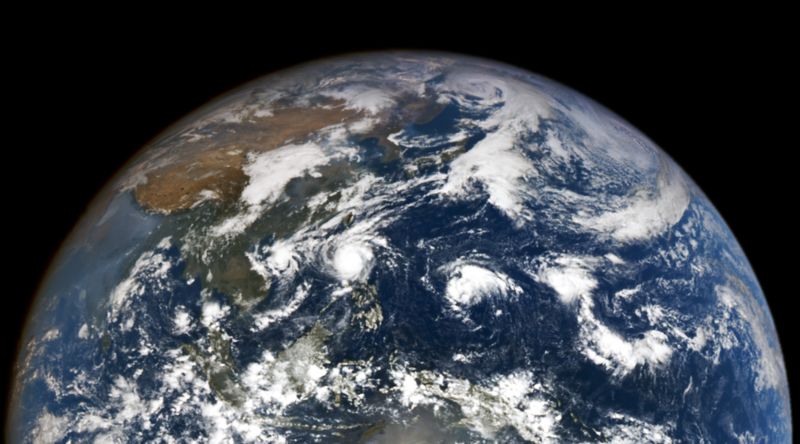 Four typhoons captures on satellite data shown on a image of the Earth over the Philippines