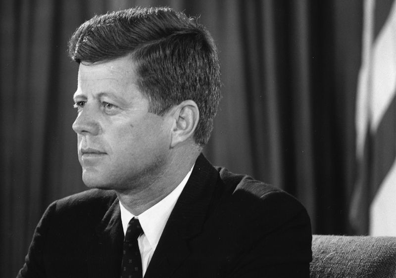 black and white portrait of John F. Kennedy in the Oval Office during the Berlin Crisis of 1961