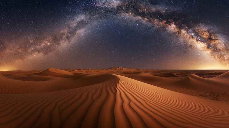 A vast desert under a starry night sky