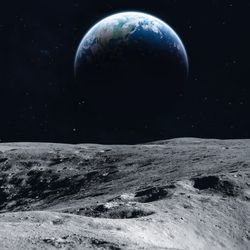Moon surface with a view of Earth.