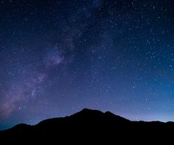 A photo showing the Milky Way in the night sky above a silhouette of mountain.