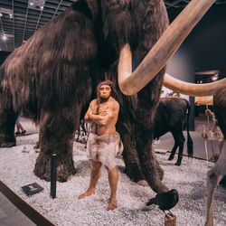 Neanderthal hunter and woolly mammoth