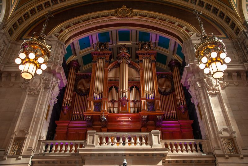 A pipe organ in Glasgow, Scotland.