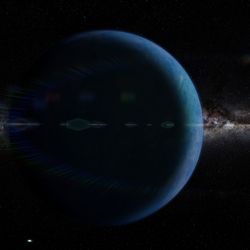 the hypothetical planet nine in front the Milky Way galaxy and lit by the Sun (3d illustration)