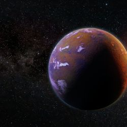 3d space rendering of an exoplanet part of an alien binary star system with a red and blue star 