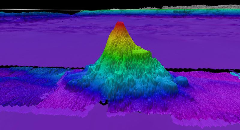The second of four seamounts recently discovered by the team on Schmidt Ocean Institute’s R/V Falkor (too) while traveling from Costa Rica to Chile stands 1,873 meters (6,145 feet) in height.