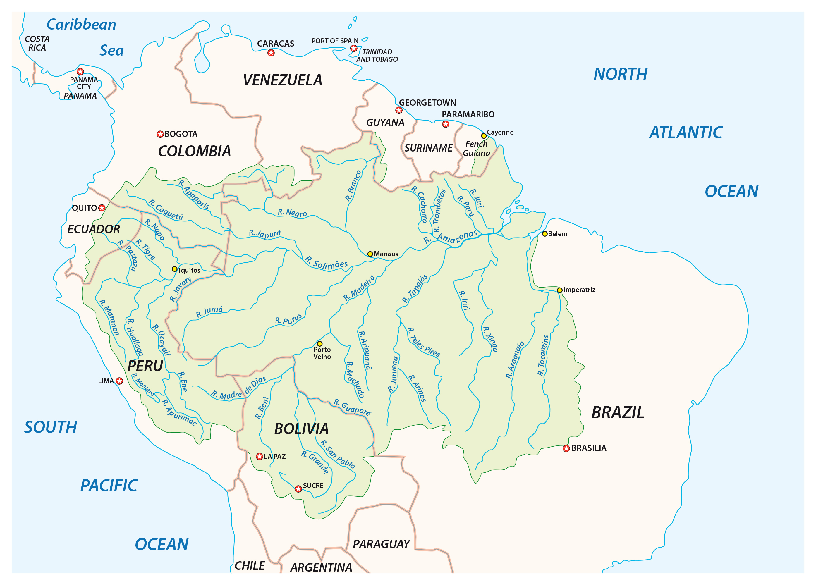 Map of the Amazon River drainage basin. Map of the Amazon River drainage basin.