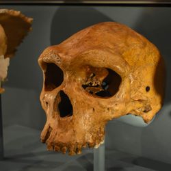 two skulls in cabinet at the natural history museum