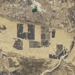 satellite image of solar panels installed in the Kubuqi Desert