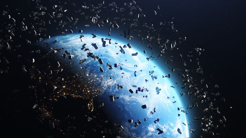 Space junk around the earth. 