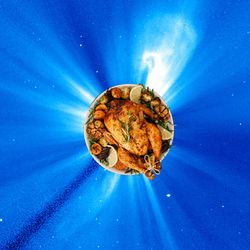 the coronal mass ejection seen by SOHO and instead of the coronagraph blocking the Sun it's a dinenr plate with a turkey