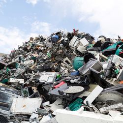 a large pile of electronic waste