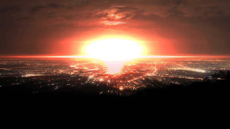 Artist impression of a nuclear attack on a city.
