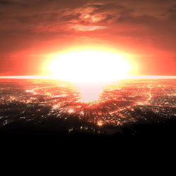Artist impression of a nuclear attack on a city.
