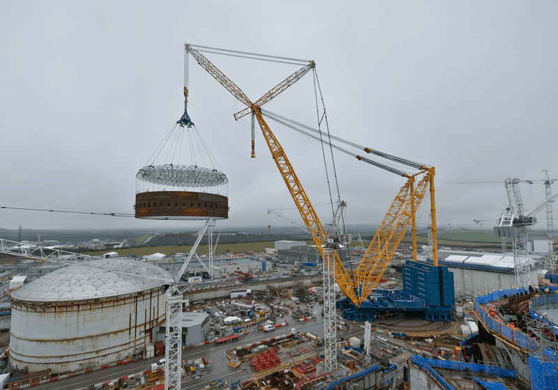 Big Carl lifted a (very heavy) steel liner ring onto a reactor at Hinkley Point C nuclear power station in the UK. 