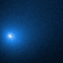 A birght dot and a bluish glow are visible in this image. The image is no more detailed than this.