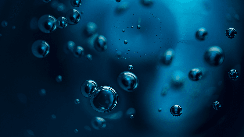 Bubbles in a liquid.