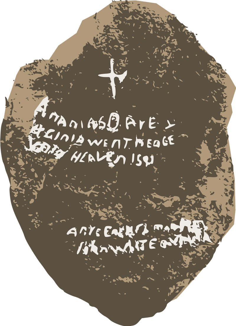An artist's reconstruction of the Dare Stone showing the words carved into its surface in white. 