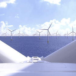 A view of Dogger Land, the largest offshore windfarm in the world, found in the North Sea off the coast of the UK.