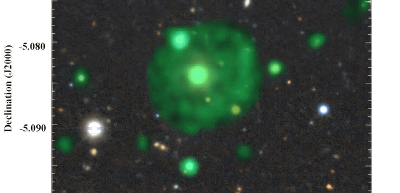 It's faint and grainy, but the circular nature of this Odd Radio Circle around an eliptical galaxy is hard to miss, despite being smaller than all those found previously.