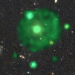 It's faint and grainy, but the circular nature of this Odd Radio Circle around an eliptical galaxy is hard to miss, despite being smaller than all those found previously.