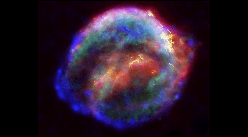 The remnant of Kepler's Supernova, the most recent known supernova in the galaxy. At 20,000 light years away there were no negative consequences for us.