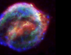 The remnant of Kepler's Supernova, the most recent known supernova in the galaxy. At 20,000 light years away there were no negative consequences for us.