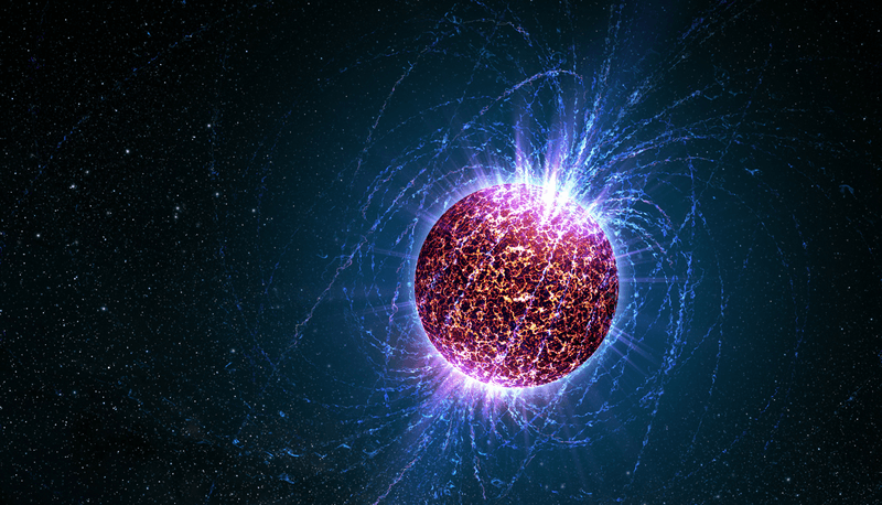 A neutron star with the magnetic field presented as if visible. Theoretically, these fields could convert QCD axions into gamma rays we can detec, but only for the first ten seconds after the star is formed.