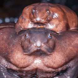 a purple frog female is very large, wearing her small purple frog mate as a backpack
