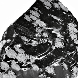 Snowflake Obsidian. a black rock with white snowflake pattersn on. 